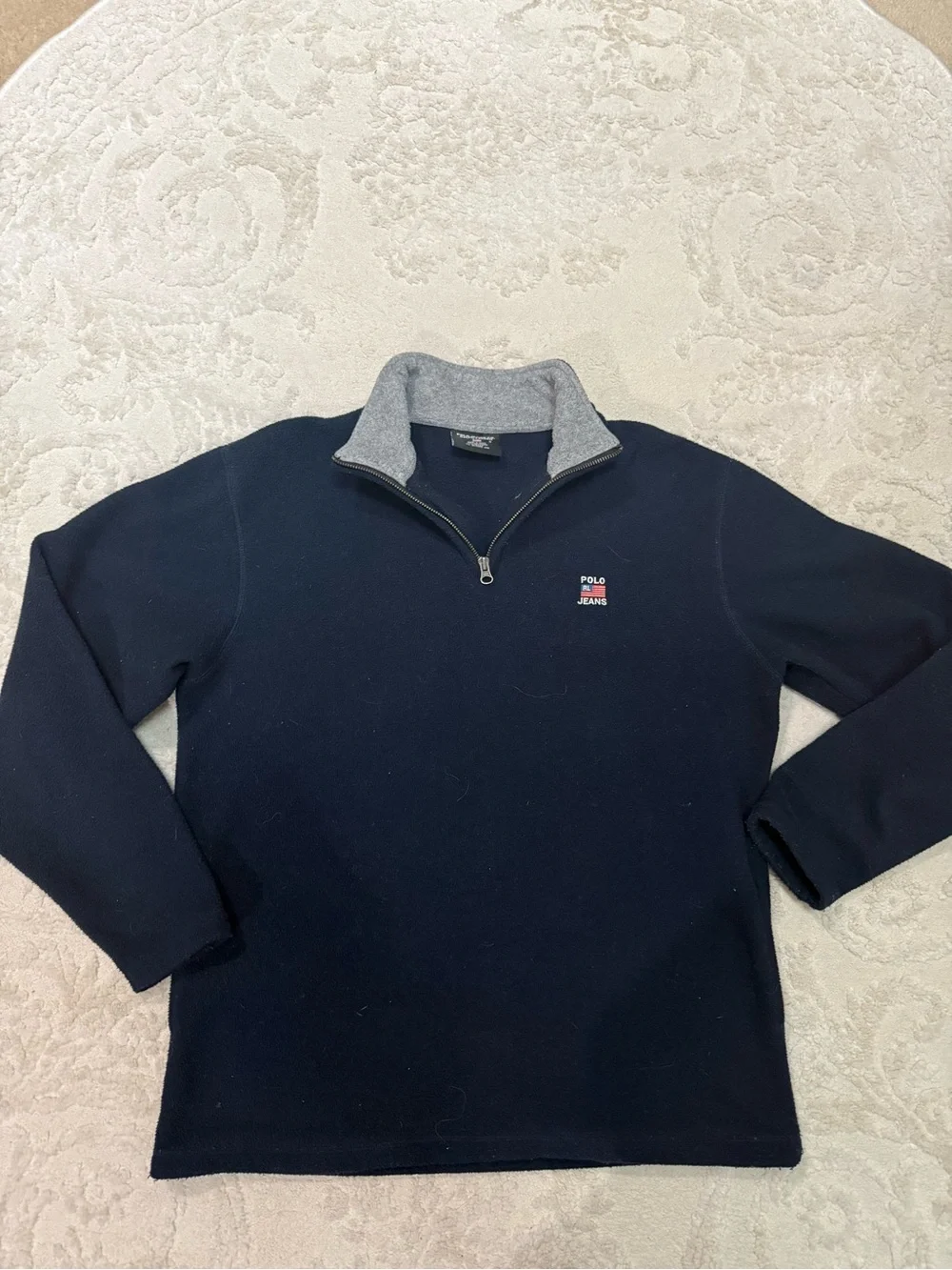 Polo Jeans Co Ralph Lauren Fleece Quarter Zip Pullover Navy Blue Small Vintage